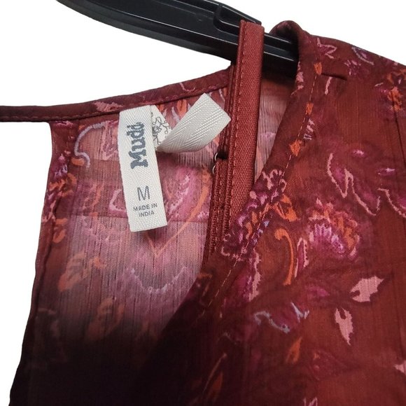 Sz M Women's Casual Dress Burgundy Mini Fit & Flare V-Neck Long Sleeve Floral - Picture 3 of 7